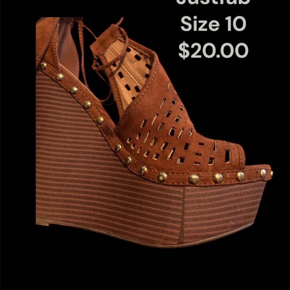 JustFab Brown Wedge Sandals with Perforated Design